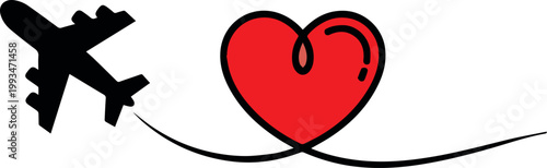 Airplane heart emblem for honeymoon travel agency