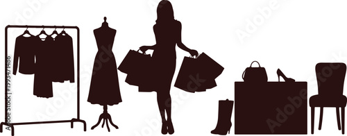 Fashion shopping icons on transparent background vector silhouettes.