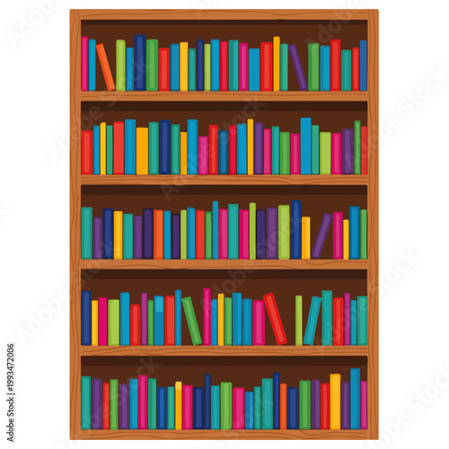 rainbow bookshelf vector illustration with colorful stacked library books