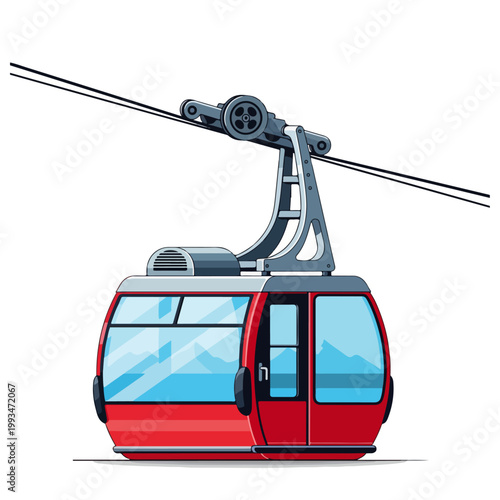 red alpine ski gondola cable car flat vector illustration