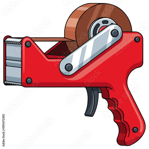Red Cartoon Packing Tape Dispenser Vector Illustration