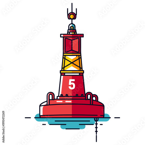 Red Nautical Navigation Buoy Flat Vector Illustration Template