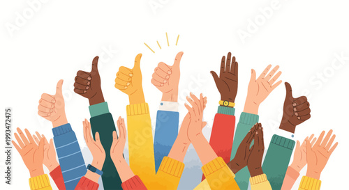 Diverse hands giving thumbs up gesture.