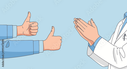 Doctor and patient hand gesture communication.