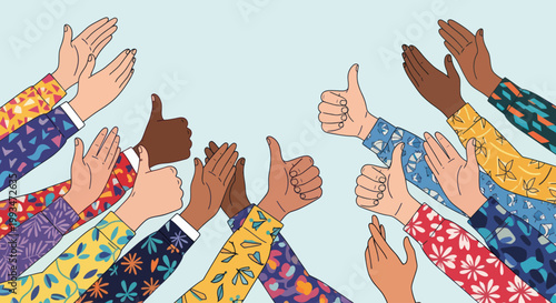 Diverse hands giving thumbs up gesture.