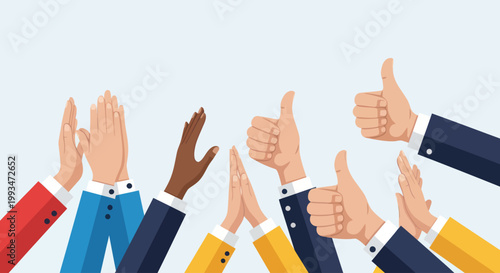 Diverse hands giving thumbs up gesture.