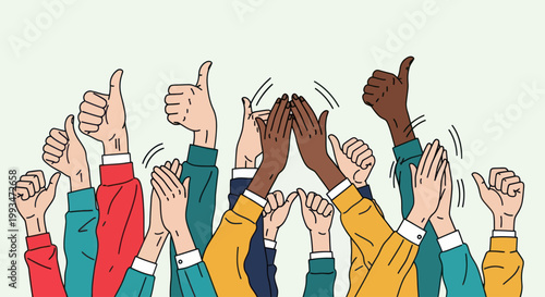 Diverse hands giving thumbs up gesture.