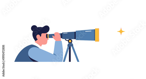 Illustration of a person using a telescope for stargazing