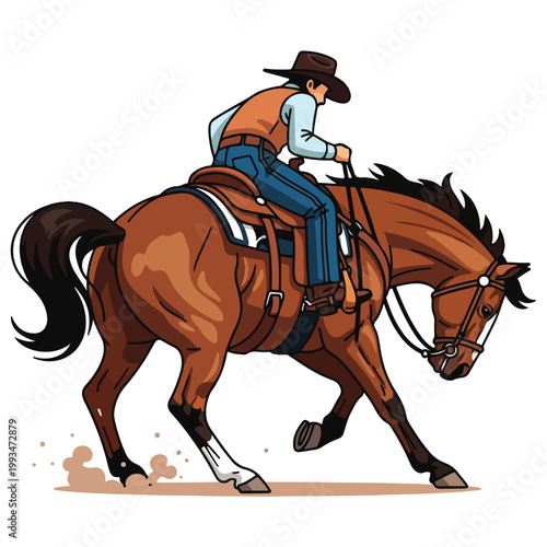 Western Cowboy Riding Horse Flat Vector Illustration