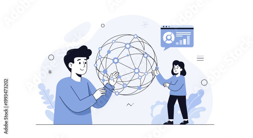 Teamwork in global network connection, data analysis and technology concept