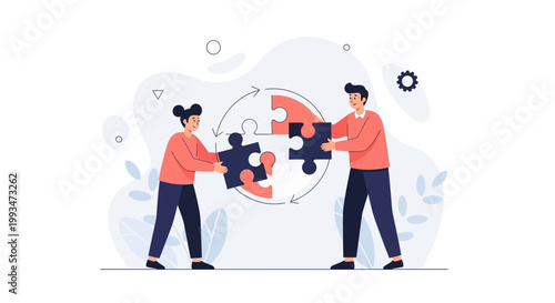 Teamwork puzzle pieces connecting, collaboration and problem solving concept