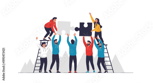 Teamwork puzzle pieces connecting, people building success together, collaboration concept