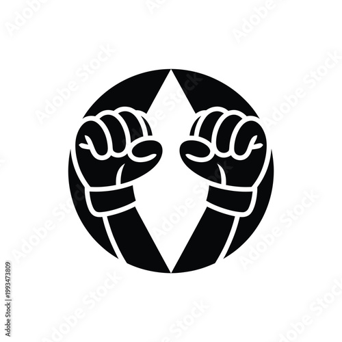 Black power symbol featuring raised fists within a circular design