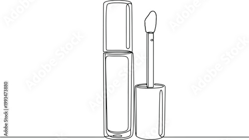 Lip gloss container and applicator outline vector art.
