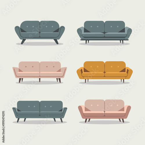 Collection of modern sofa designs in various stylish colors.