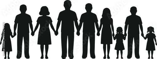 Family holding hands silhouette Vector illustration diverse group.