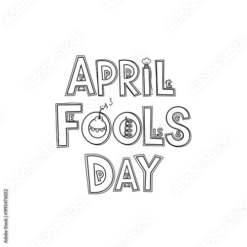 April Fools Day hand drawn text with bomb and lightbulb icons