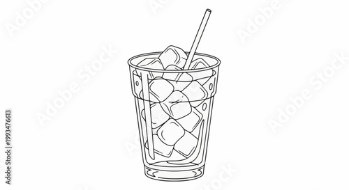 A transparent cup filled with iced liquid and a straw