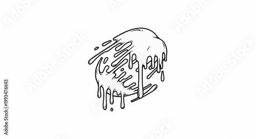Abstract dripping blob, graphic outline style, isolated on white
