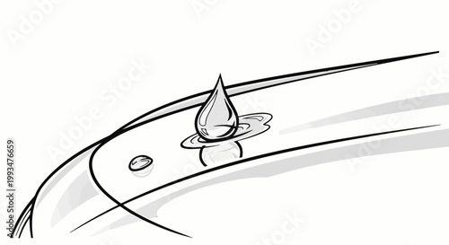 Abstract sketch of a large water droplet falling onto a smooth surface
