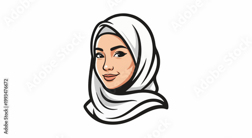 Stylized portrait of a young woman wearing a white hijab