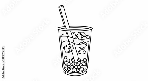 A simple line drawing of a refreshing drink with ice and spheres