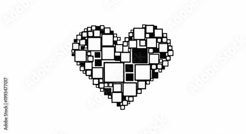A black and white heart shape made from many small squares