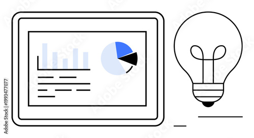 Business analytics concept. Business analytics with charts and graphs on digital screens. Business analytics linked to creative innovation. Perfect for data, strategy, and innovation projects. Broad