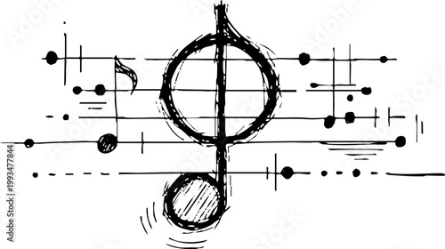 Abstract Hand Drawn Musical Clef and Notes Sketch Illustration