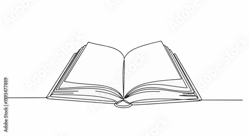 A minimalist line drawing of an open book