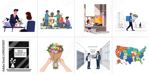 Bring Flowers to Someone Day Vector Illustration - Giving Floral Bouquet for Kindness and Celebration