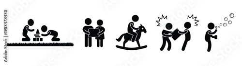 Set of pictogram representing children playing. Set of pictograms representing children playing and having fun. Amusing outdoor activities for kids. vector illustration.