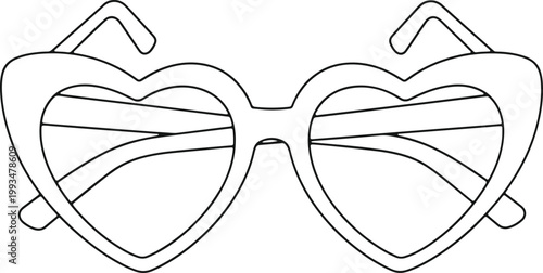 Heart shaped sunglasses, outline drawing of eyewear, fashion accessory, fun glasses.