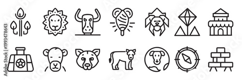 safari line web icons. African Animals, ecotourism activities. national parks. Editable stroke. African animals ecotourism activities national parks, vector Illustration.