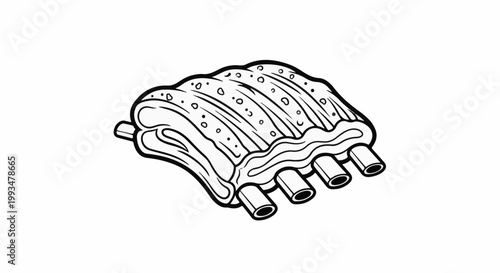Stylized black and white drawing of a rack of ribs with bones protruding