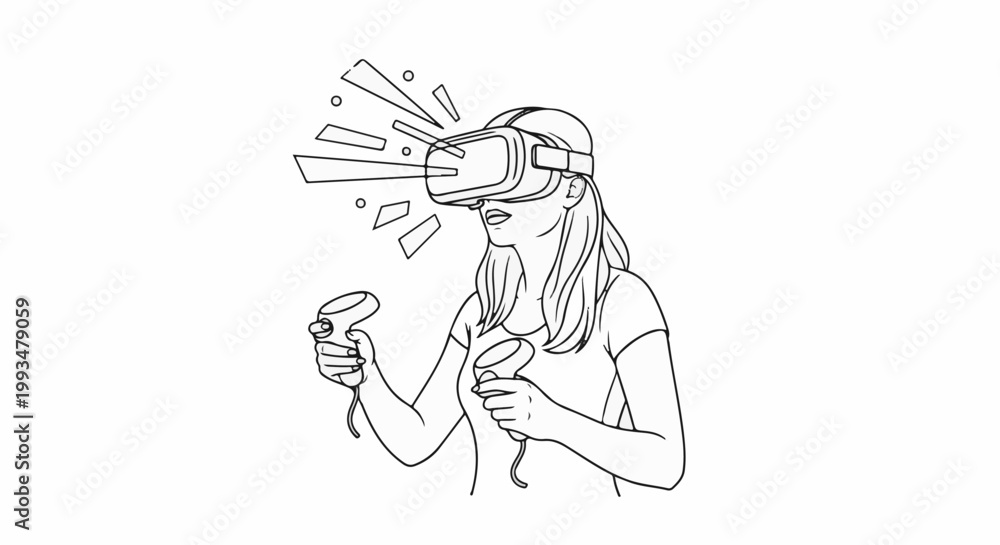 Fototapeta premium Person immersed in virtual reality, engaging with controllers