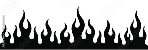 A stylized silhouette of a roaring fire with tall flickering flames rising upwards. Abstract silhouette of stylized black flames rising upwards against a white background, vector Illustration.