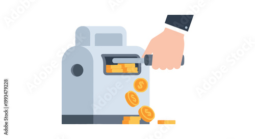 Illustration of a hand using a coin counting machine