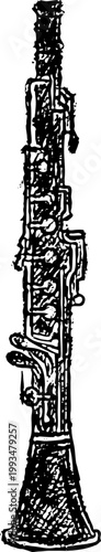Vintage Oboe Woodwind Musical Instrument Illustration