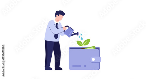 Businessman Watering Plant from Wallet Symbolizing Investment Growth