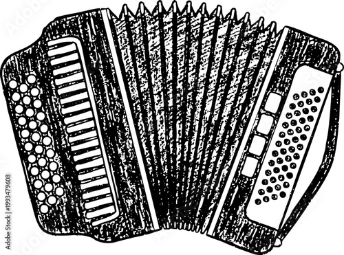 Hand drawn vintage accordion musical instrument sketch
