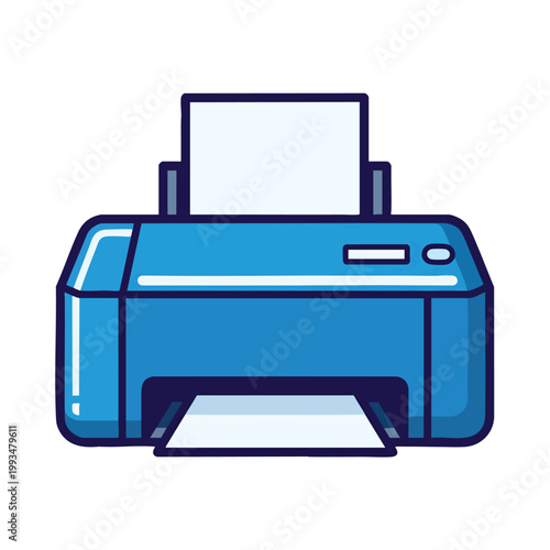 Cartoon style blue home office inkjet printer icon.