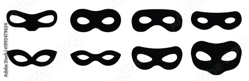 Different Mask silhouette. Masquerade vector for apps or web party superhero carnival villain or burglar icon.   Eye masks in various graphic styles, vector illustration.