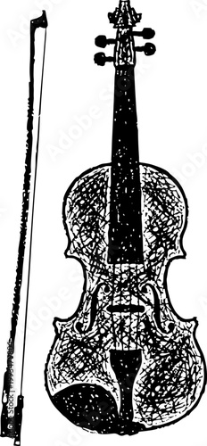 Vintage Style Violin and Bow Illustration