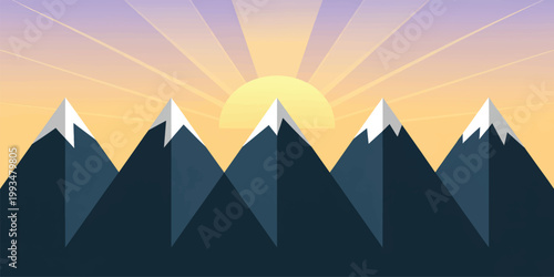 Sunset over desert mountains with pyramids and camel silhouette in Egypt