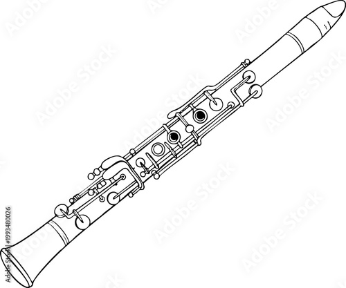 Minimalist clarinet musical instrument line art illustration