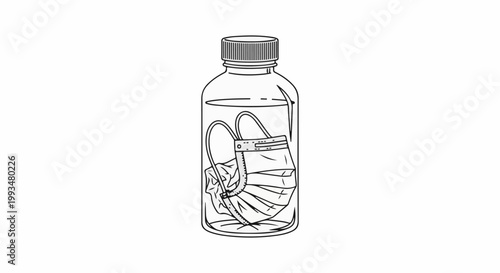 Face mask contained within a clear glass bottle with a screw-on lid