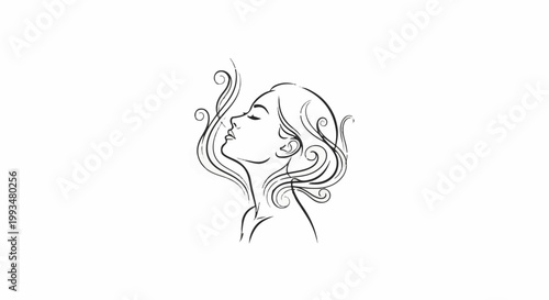 Elegant woman's profile with flowing hair and gentle smoke wisps
