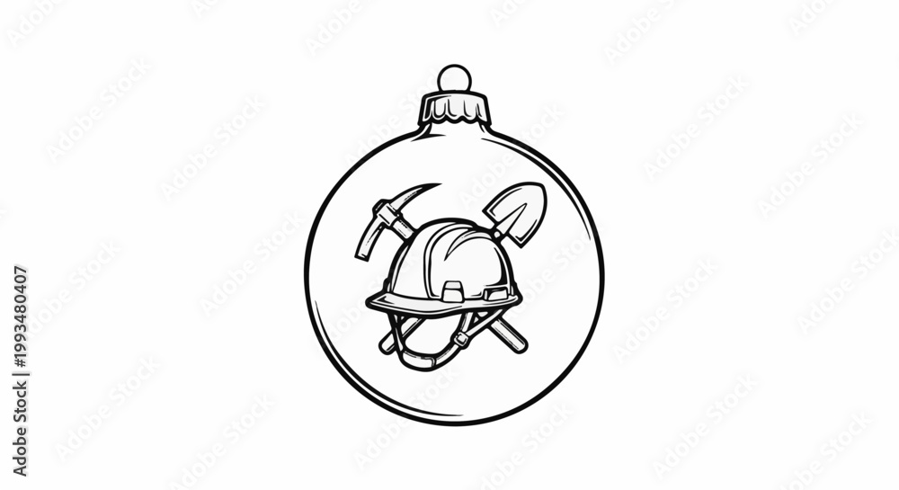 Fototapeta premium Ornament with hard hat, pickaxe, and shovel inside