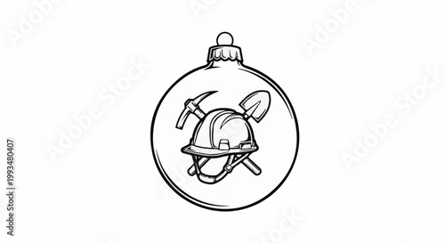 Ornament with hard hat, pickaxe, and shovel inside